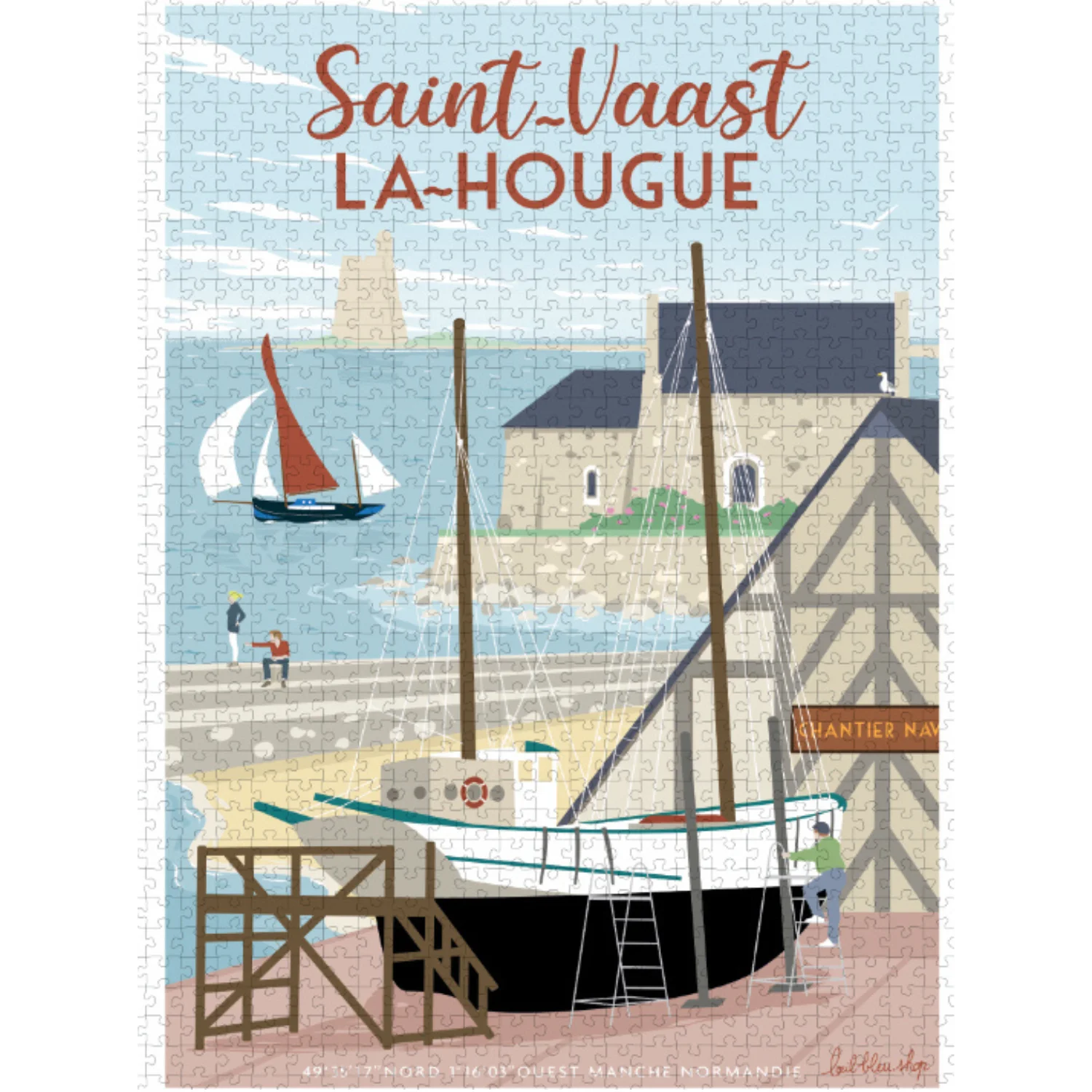 Puzzle Saint Vaast la hougue Cotentin Cathédrale l'oeil bleu 1000 pièces idée cadeau activité ludique souvenir souvenirs Normandie France