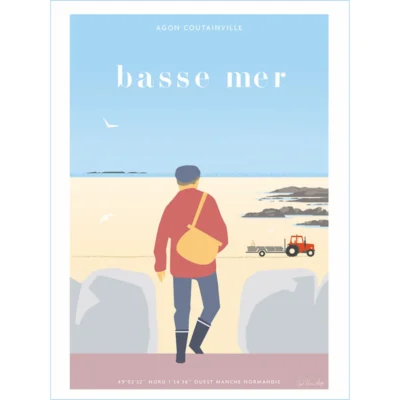 Affiche Agon-Coutainville Plage basse mer souvenir souvenirs idée cadeau déco souvenir souvenirs 100% made in France Normandie Manche
