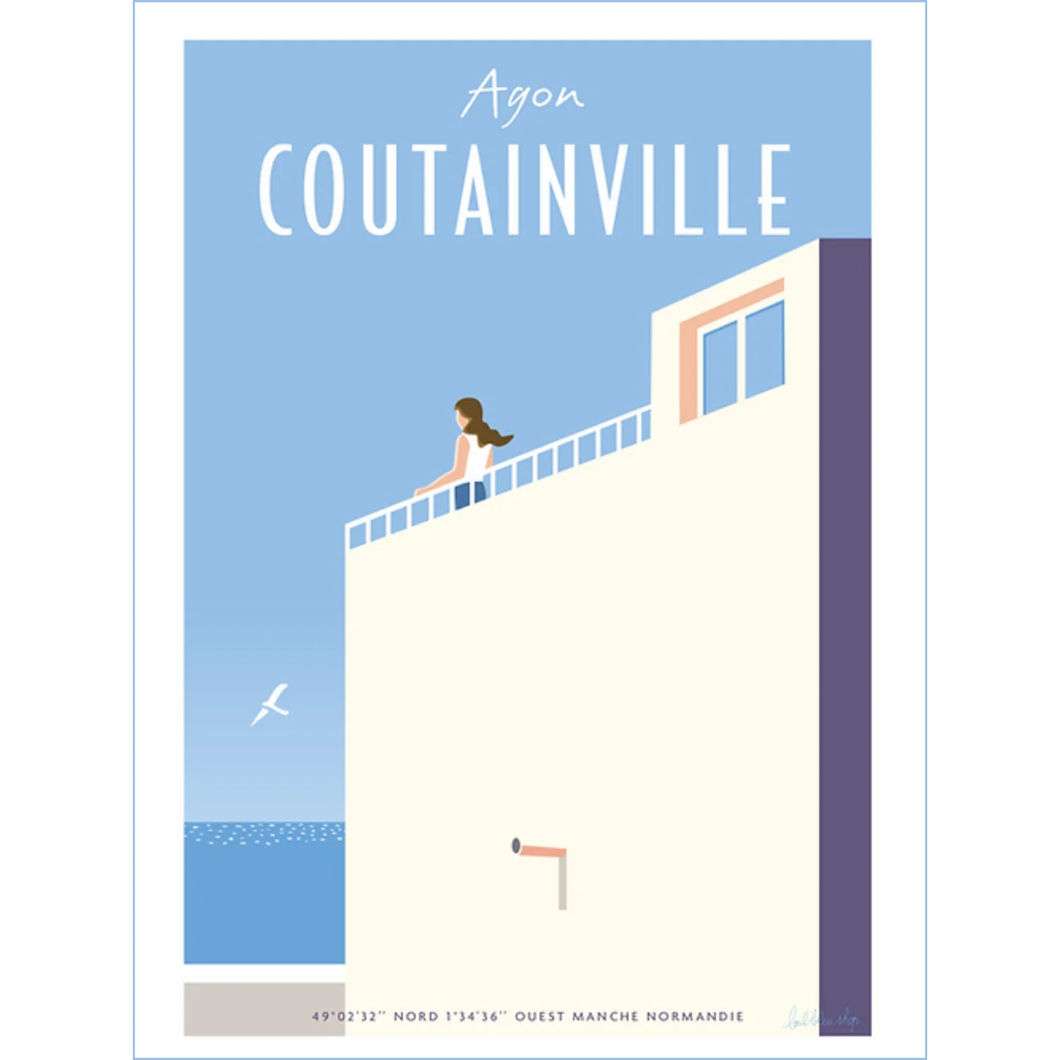 Affiche Agon-Coutainville Terrasse Plage mer souvenir souvenirs idée cadeau déco souvenir souvenirs 100% made in France Normandie Manche