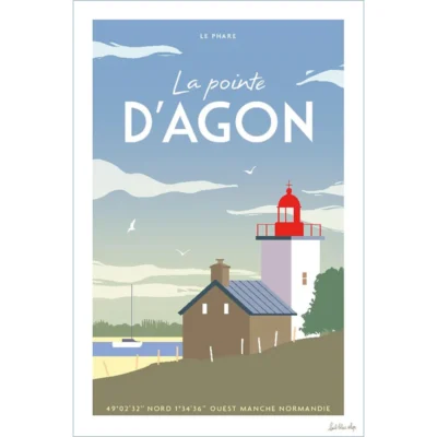 Affiche Agon-Coutainville Phare pointe 1000 pièces Souvenirs Normandie Manche l'oeil bleu souvenir agon coutainville idée déco cadeau made in France fabrication française
