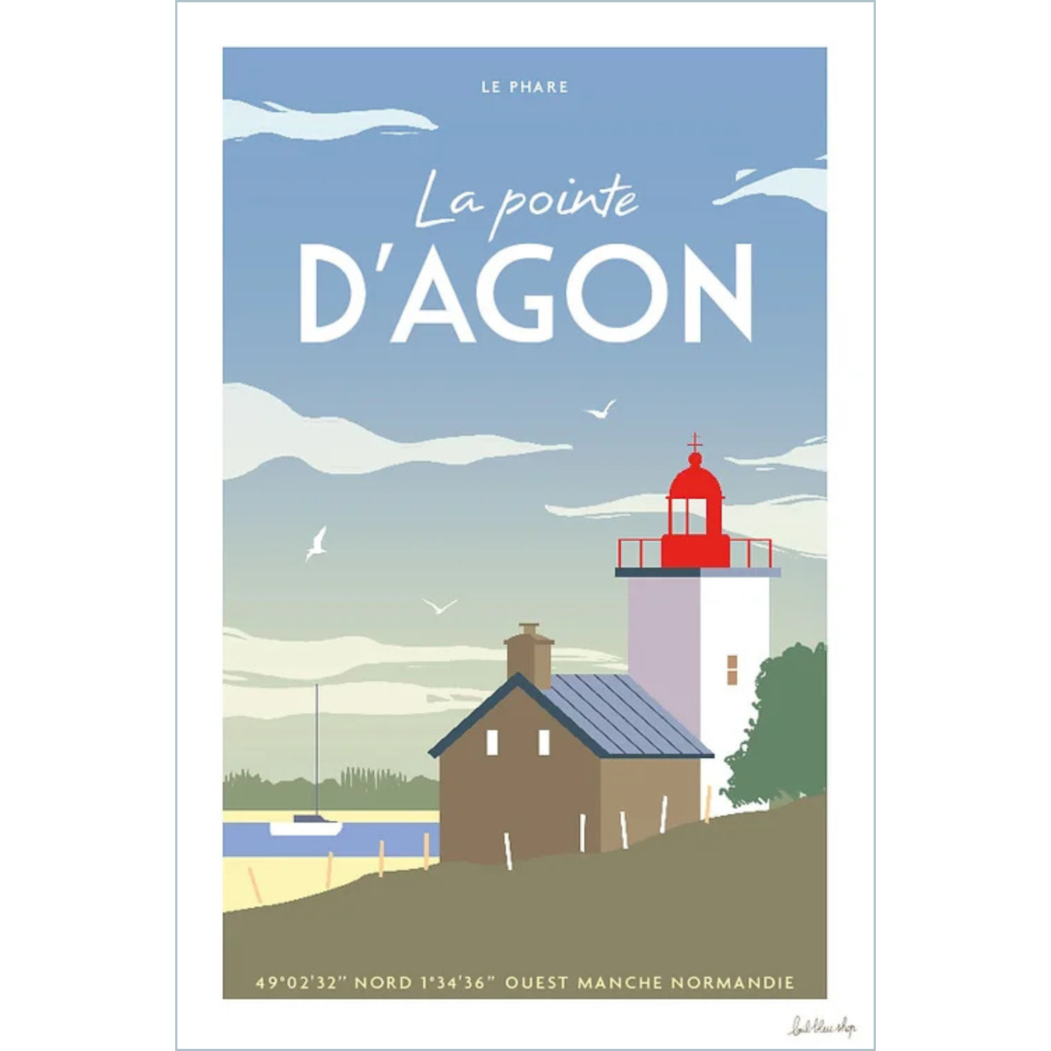 Affiche Agon-Coutainville Phare pointe 1000 pièces Souvenirs Normandie Manche l'oeil bleu souvenir agon coutainville idée déco cadeau made in France fabrication française
