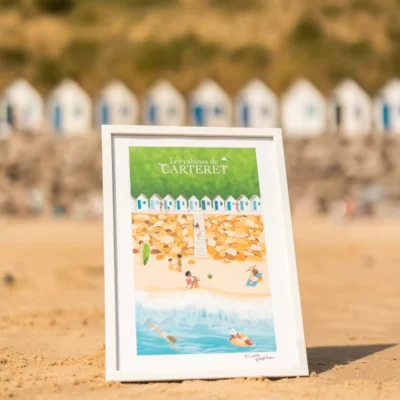 Affiche Cabines cabanes Carteret Manche Normandie Minute Papillon Souvenirs idée cadeau