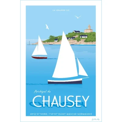 Affiche Chausey archipel bateaux l'œil bleu idée déco cadeau souvenir souvenirs normandie manche