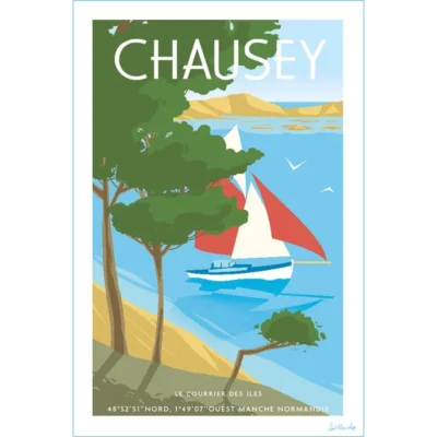 Affiche Chausey archipel bateaux l'œil bleu idée déco cadeau souvenir souvenirs normandie manche