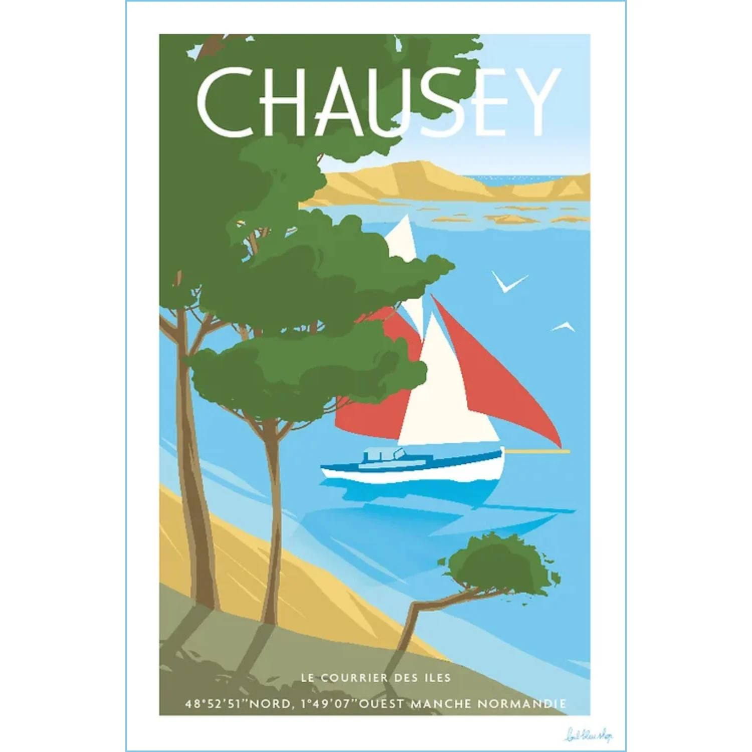 Affiche Chausey archipel bateaux l'œil bleu idée déco cadeau souvenir souvenirs normandie manche
