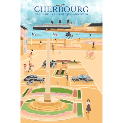 Affiche Cherbourg Place de la République souvenir souvenirs 100% made in France idée cadeau déco