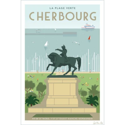 Affiche Cherbourg Souvenirs Normandie Manche l'oeil bleu souvenir agon coutainville idée déco cadeau made in France fabrication française