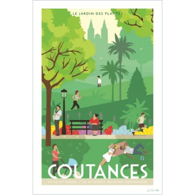 Affiche Coutances Jardin des plantes jardin public 1000 pièces Souvenirs Normandie Manche l'oeil bleu souvenir agon coutainville idée déco cadeau made in France fabrication française