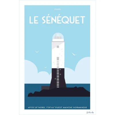 Affiche Gouville sur Mer Phare sénéquet Cabines Plage souvenir souvenirs idée cadeau déco souvenir souvenirs 100% made in France Normandie Manche