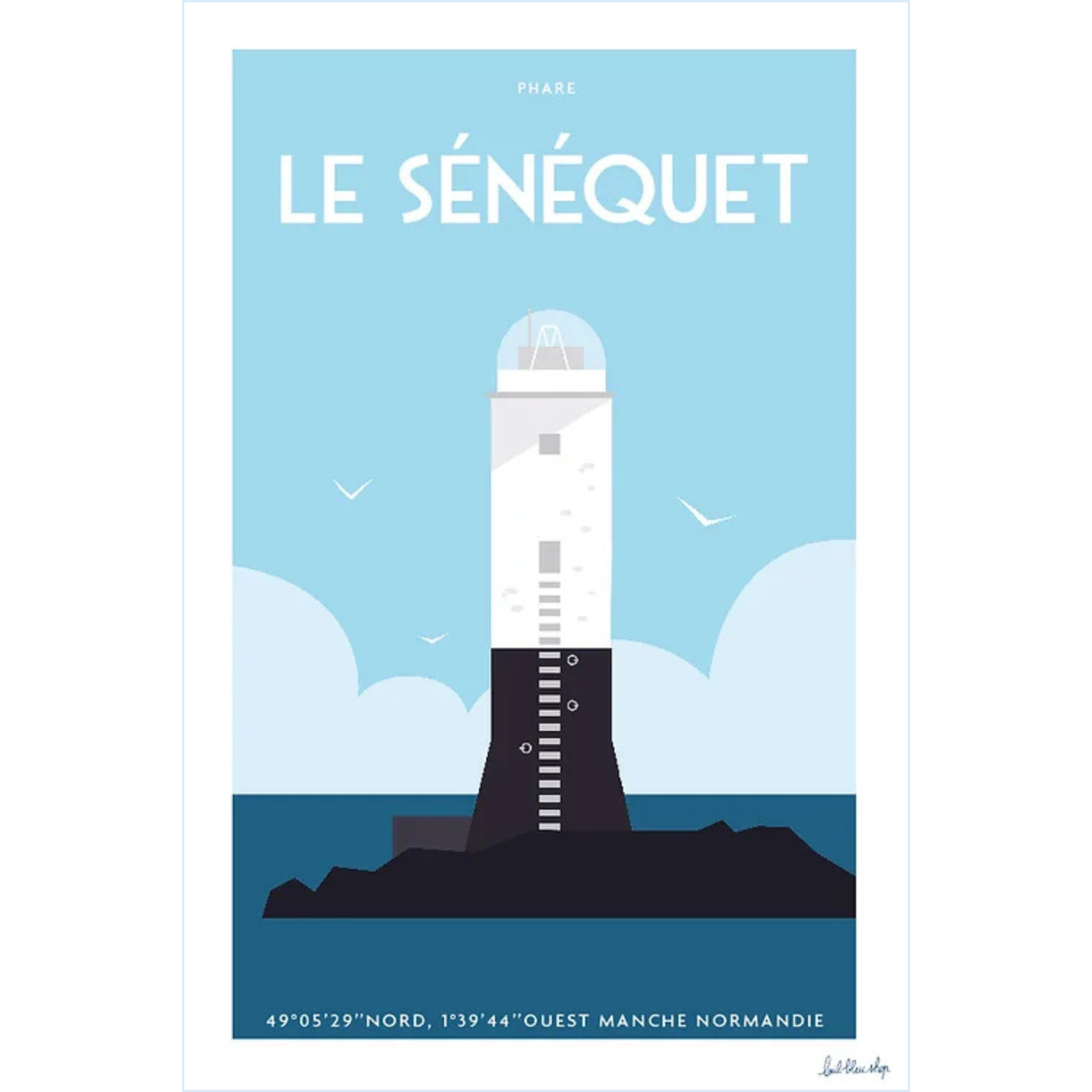 Affiche Gouville sur Mer Phare sénéquet Cabines Plage souvenir souvenirs idée cadeau déco souvenir souvenirs 100% made in France Normandie Manche