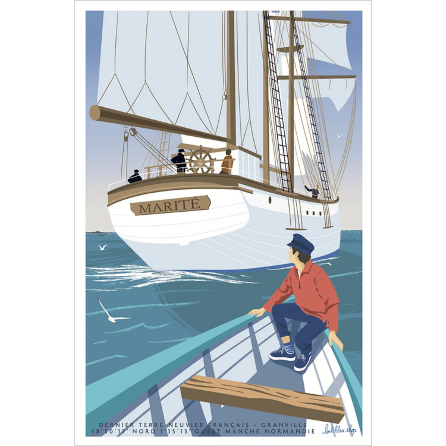 Affiche Le marité bateau granville l'œil bleu idée déco cadeau souvenir souvenirs normandie manche