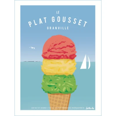 Affiche Granville glaces plat gousset souvenir souvenirs idée cadeau déco souvenir souvenirs 100% made in France Normandie Manche