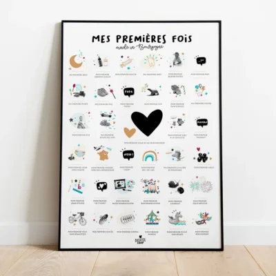 Affiche Mes premières fois naissance région Bourgogne idée cadeau bébé naissance baby shower souvenirs 100% made in France