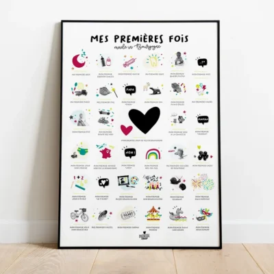 Affiche Mes premières fois naissance région Bourgogne idée cadeau bébé naissance baby shower souvenirs 100% made in France