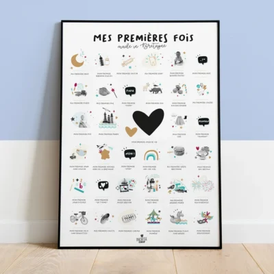 Affiche Mes premières fois naissance région Bretagne idée cadeau bébé naissance baby shower souvenirs 100% made in France