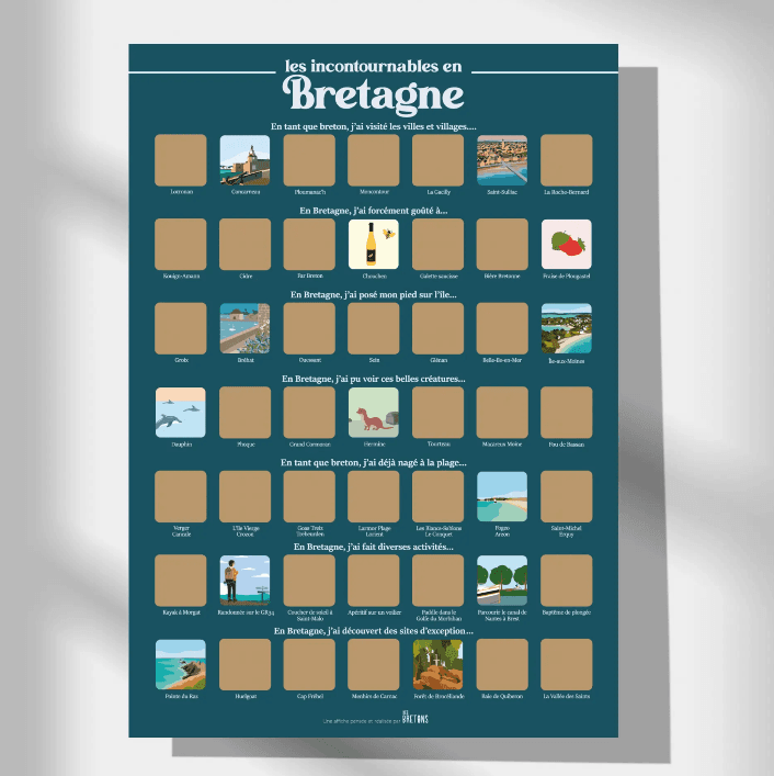 Affiche à gratter - Les incontournables en Bretagne (format A2)