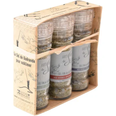 Moulins sel aromatisés herbes grillades poissons artisans du sel Guérande fleur de sel souvenirs 100% made in france
