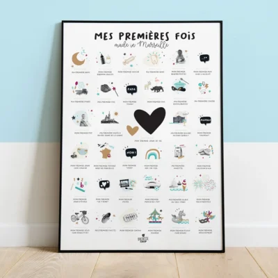 Affiche mes premières fois marseille provence côte d'azur souvenirs 100% made in france idée cadeau naissance baby shower