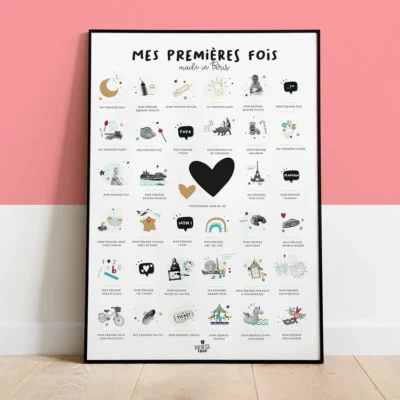 Affiche Mes premières fois Paris naissance région Ile de france idée cadeau bébé naissance baby shower souvenirs 100% made in France