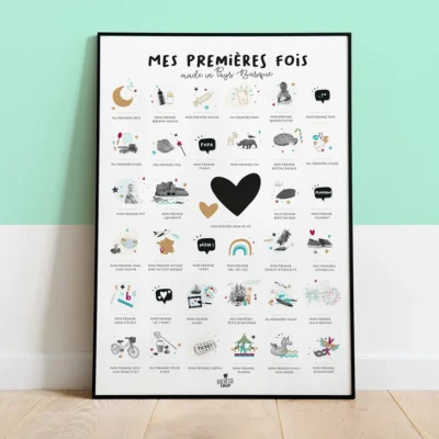 Affiche Mes premières fois naissance région Pays Basque idée cadeau bébé naissance baby shower souvenirs 100% made in France