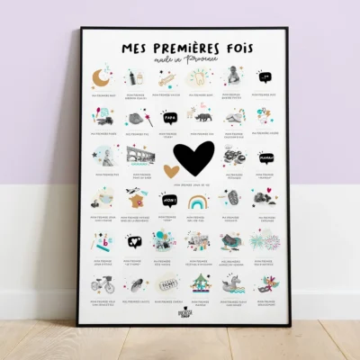 Affiche Mes premières fois naissance région Provence idée cadeau bébé naissance baby shower souvenirs 100% made in France