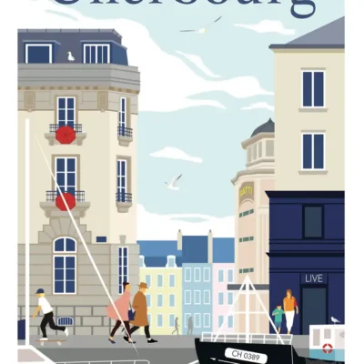 Affiche poster cherbourg manche normandie souvenirs 100% made in france l'oeil bleu idée déco