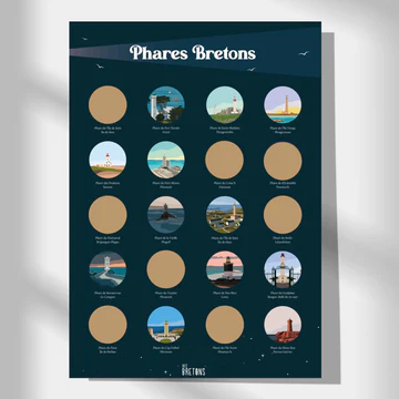 Affiche phares bretagne à gratter souvenirs bretagne