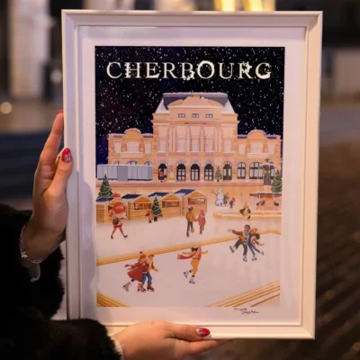 Affiche Cherbourg théâtre hiver neige souvenir souvenirs 100% made in France idée cadeau déco Minute Papillon