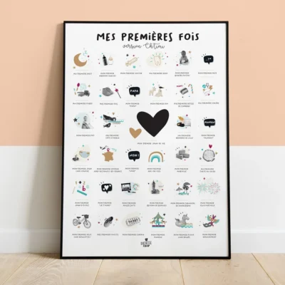 Affiche Mes premières fois naissance région Hauts de France nord Chtimi Chtis idée cadeau bébé naissance baby shower souvenirs 100% made in France