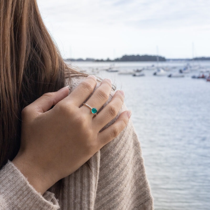Bague belle ile en mer bleu turquoise idée cadeau femme fête des mères noël loupi verre souvenirs 100% made in france bretagne