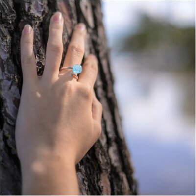 Bague argent bleu lagon loupi verre artisan verrier idée cadeau femme fête des mères noël
