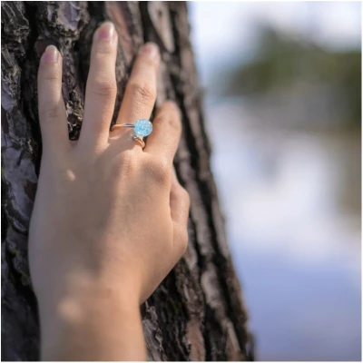 Bague argent bleu lagon loupi verre artisan verrier idée cadeau femme fête des mères noël