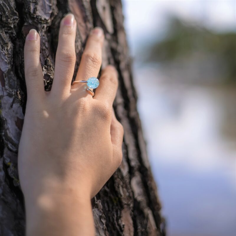 Bague argent bleu lagon loupi verre artisan verrier idée cadeau femme fête des mères noël