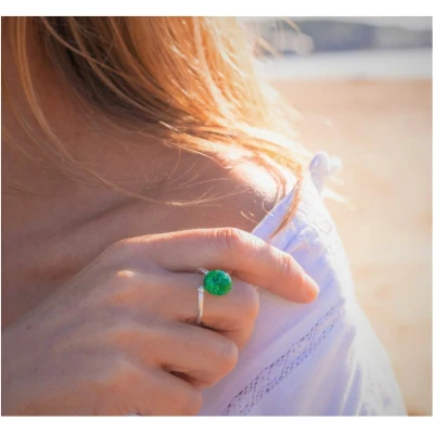Bague argent vert bouteille loupi verre artisan verrier idée cadeau femme fête des mères noël