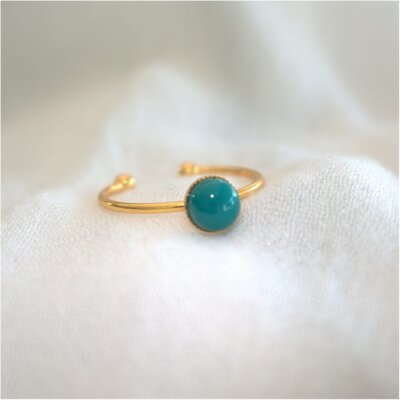 Bague dorée or perle de verre verte isabelle loupi verre artisan verrier belle île en mer souvenirs 100% made in france bretagne idée cadeau femme fête des mères noël
