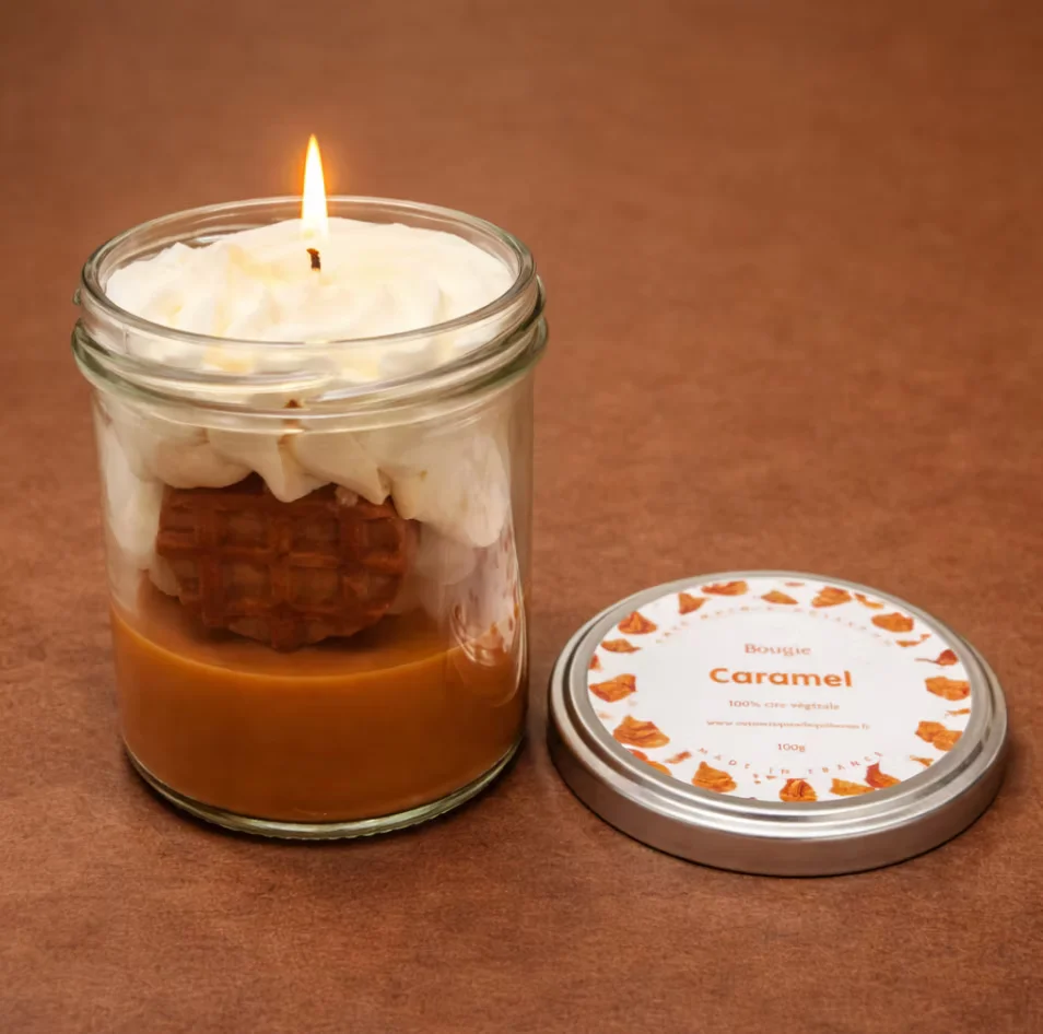 Bougie caramel bretagne bretons vacances en bretagne souvenirs 100% made in france idée cadeau hygiène beauté cosmétiques de quiberon souvenir souvenirs bougie artisanale