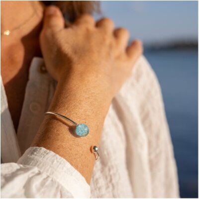 Bracelet jonc ile aux moines argenté bleu lagon loupi verre souvenir souvenirs 100% made in france ile aux moines bretagne