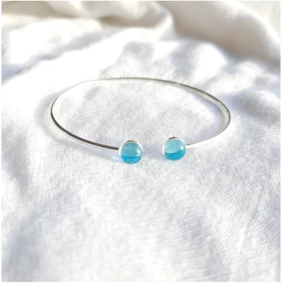 Bracelet jonc argenté perles bleu lagon lumière belle idée cadeau femme fête des mères noël qualité jonc argent