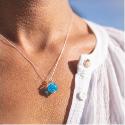 Collier femme bleu turquoise azur loupi verre artisan verrier idée cadeau femme fête des mères noël