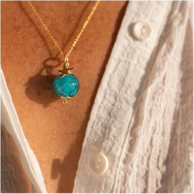 Collier perle turquoise verre Loupi verre isabelle artisna verrier idée cadeau femme fête des mères noel or chic élégant
