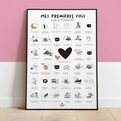 Affiche Mes premières fois Normandie régionale idée cadeau naissance La duchesse shop souvenir souvenirs fabrication française
