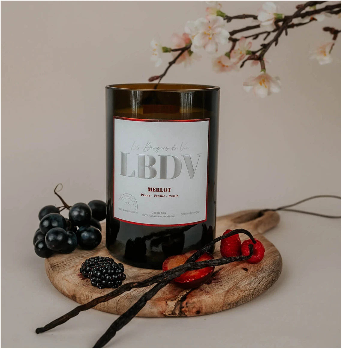 Bougie vin bouteille merlot idée cadeau château œnologie