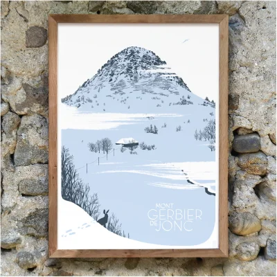 Affiche Mont Gerbier de Joncs Source de la Loire Ardèche idée cadeau déco souvenir auvergne Rhône alpes 100% made in france illustration zero sept