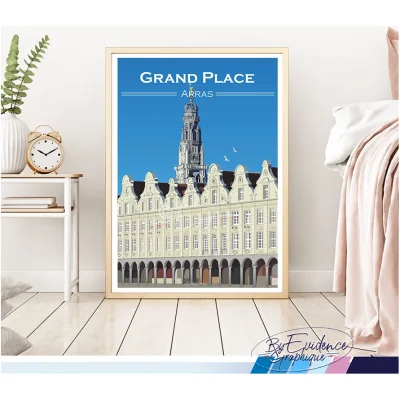 Affiche Arras Beffroi Grand'Place Hauts de France Nord made in france idée cadeau déco