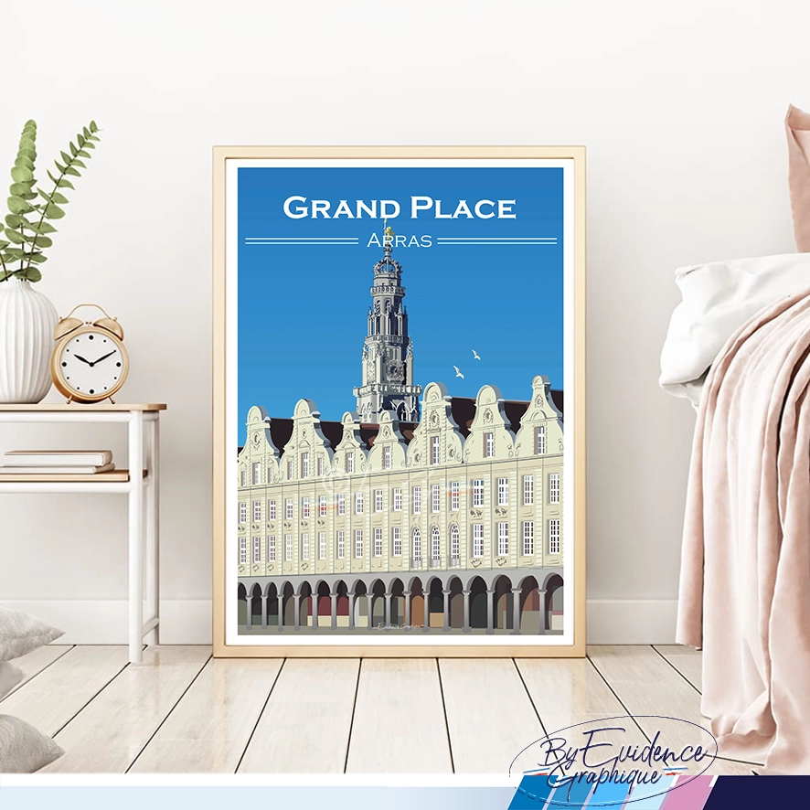 Affiche Arras Beffroi Grand'Place Hauts de France Nord made in france idée cadeau déco