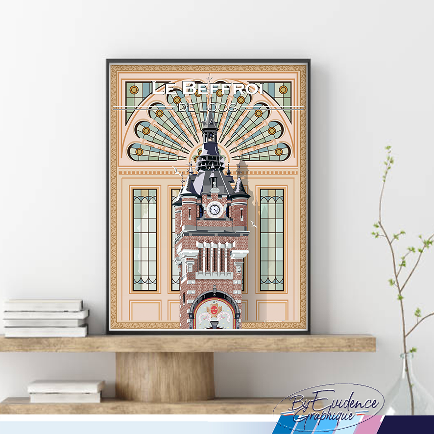 Affiche Beffroi du Loos Hauts de France Idée cadeau déco cadre 100% made in france évidence graphique souvenirs