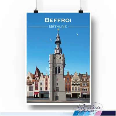 Affiche Beffroi Béthune Hauts de France Nord souvenirs evidence graphique idée déco cadeau souvenirs made in france