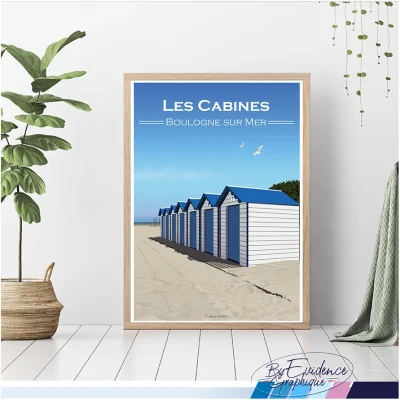 Affiche cabines boulogne sur mer hauts de france souvenirs cadre idée cadeau déco 100% made in france