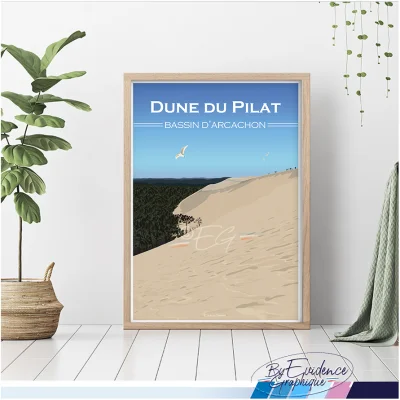 Affiche Dune du Pilat A4 souvenirs bassin d'arcachon