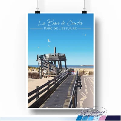 Affiche La baie de canche parc de l'estuaire evidence graphique hauts de france le touquet plage idée cadeau / décoration made in france souvenirs